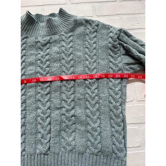 Hippie Rose Soft Cozy Blue Green Long Sleeve Mockneck Cableknit Sweater - sz M - Picture 5 of 6